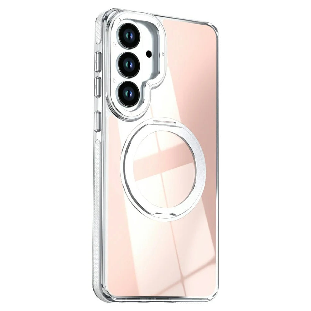 For Samsung Galaxy S26+ Magnetic Case Fluorescent Design TPU Acrylic Phone Back Cover with 360° Rotating Kickstand - White - 2