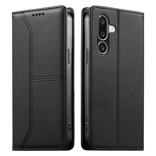 For Samsung Galaxy A27 5G Wallet Stand Case Line Splicing TPU PU Leather Phone Cover - Black - 1