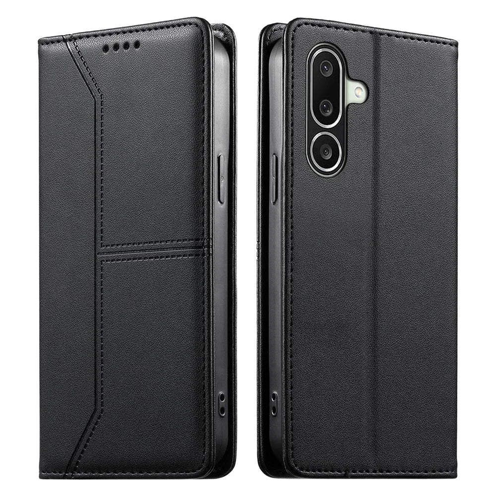 For Samsung Galaxy A27 5G Wallet Stand Case Line Splicing TPU PU Leather Phone Cover - Black - 1