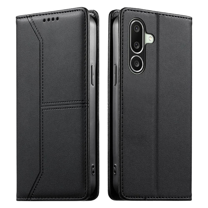 For Samsung Galaxy A27 5G Wallet Stand Case Line Splicing TPU PU Leather Phone Cover - Black - 1