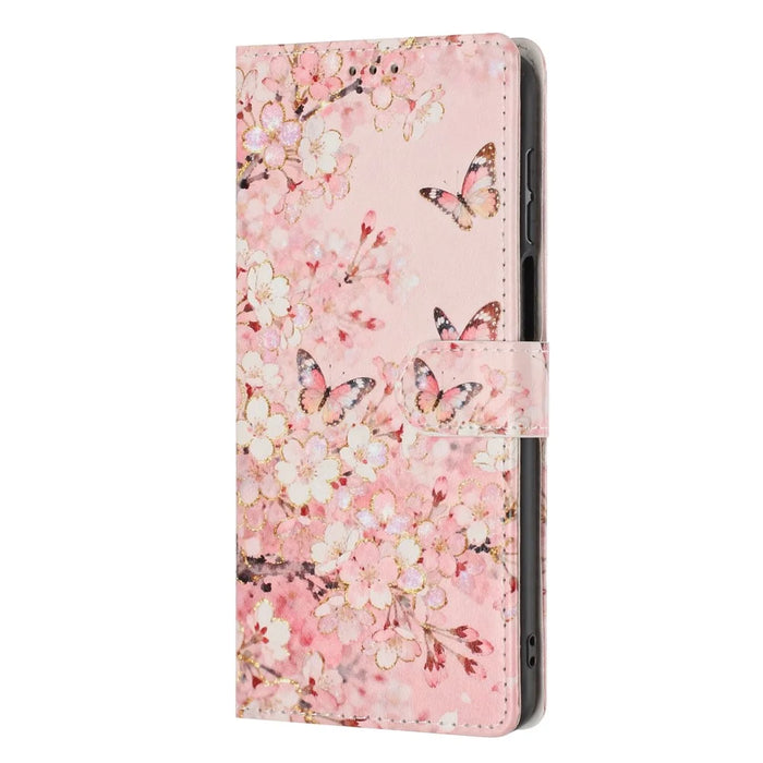 For iPhone 18 Pro / 17 Pro Wallet Case Pattern Printing PU Leather Stand Flip Phone Cover with Wrist Strap - Pink Sakura Butterfly - 7