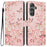 For Samsung Galaxy S24 FE Wallet Case Pattern Printing PU Leather Stand Flip Phone Cover with Wrist Strap - Pink Sakura Butterfly - 1