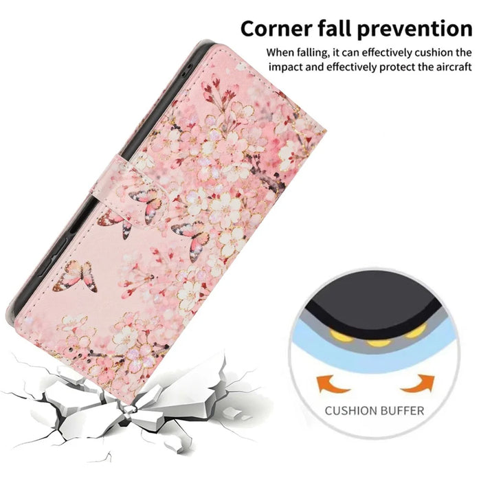 For Samsung Galaxy S24 FE Wallet Case Pattern Printing PU Leather Stand Flip Phone Cover with Wrist Strap - Pink Sakura Butterfly - 4