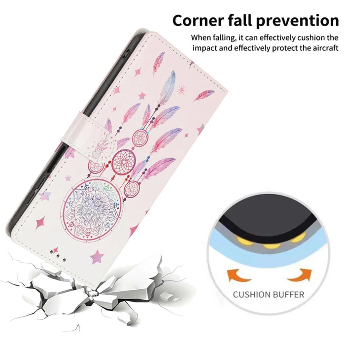 For Samsung Galaxy S26 Wallet Case Pattern Printing PU Leather Stand Flip Phone Cover with Wrist Strap - Feather Dreamcatcher - 4