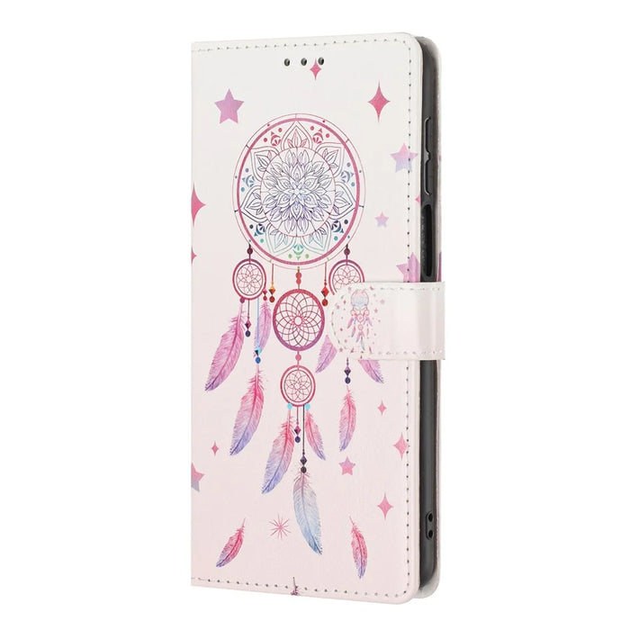 For Samsung Galaxy S26 Wallet Case Pattern Printing PU Leather Stand Flip Phone Cover with Wrist Strap - Feather Dreamcatcher - 7