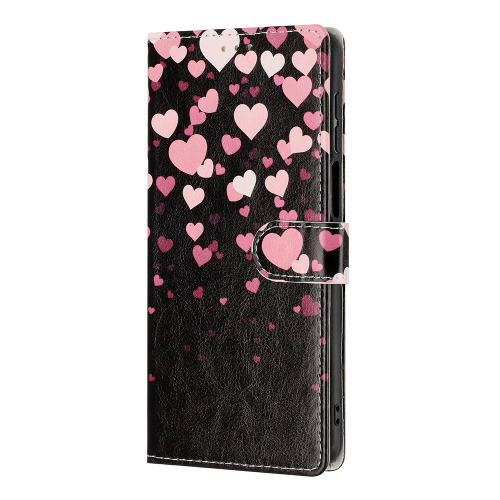 For Samsung Galaxy S26 Ultra Wallet Case Pattern Printing PU Leather Stand Flip Phone Cover with Wrist Strap - Pink Heart - 7