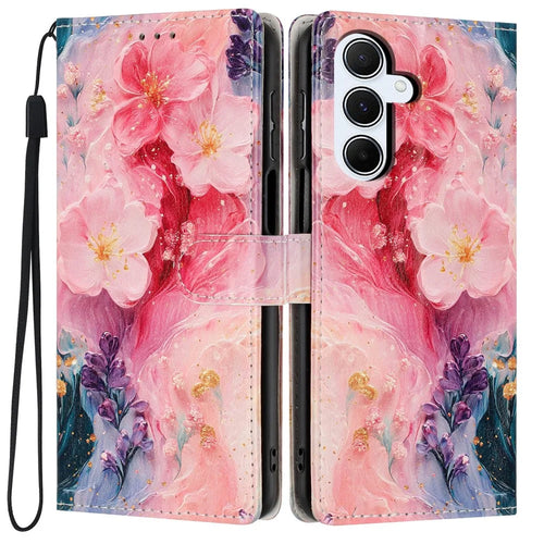 For Samsung Galaxy A26 5G Wallet Case Pattern Printing PU Leather Stand Flip Phone Cover with Wrist Strap - Oil Painting Flower - 1