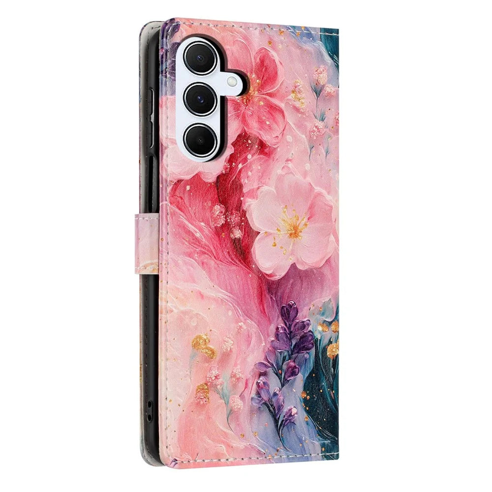 For Samsung Galaxy A26 5G Wallet Case Pattern Printing PU Leather Stand Flip Phone Cover with Wrist Strap - Oil Painting Flower - 6