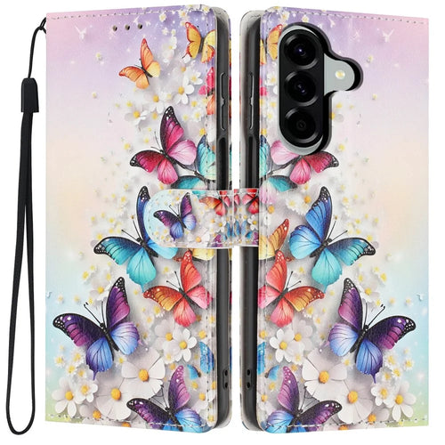 For Samsung Galaxy A56 5G Wallet Case Pattern Printing PU Leather Stand Flip Phone Cover with Wrist Strap - Colorful Butterfly - 1