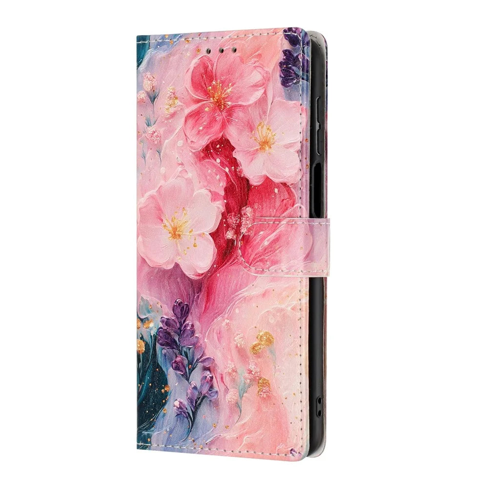 For Samsung Galaxy A55 5G Wallet Case Pattern Printing PU Leather Stand Flip Phone Cover with Wrist Strap - Oil Painting Flower - 7