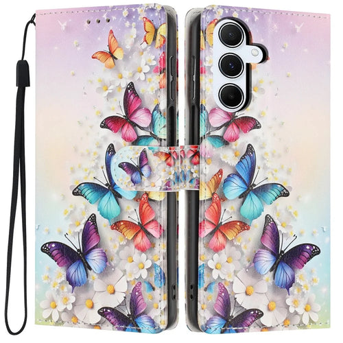 For Samsung Galaxy A34 5G Wallet Case Pattern Printing PU Leather Stand Flip Phone Cover with Wrist Strap - Colorful Butterfly - 1