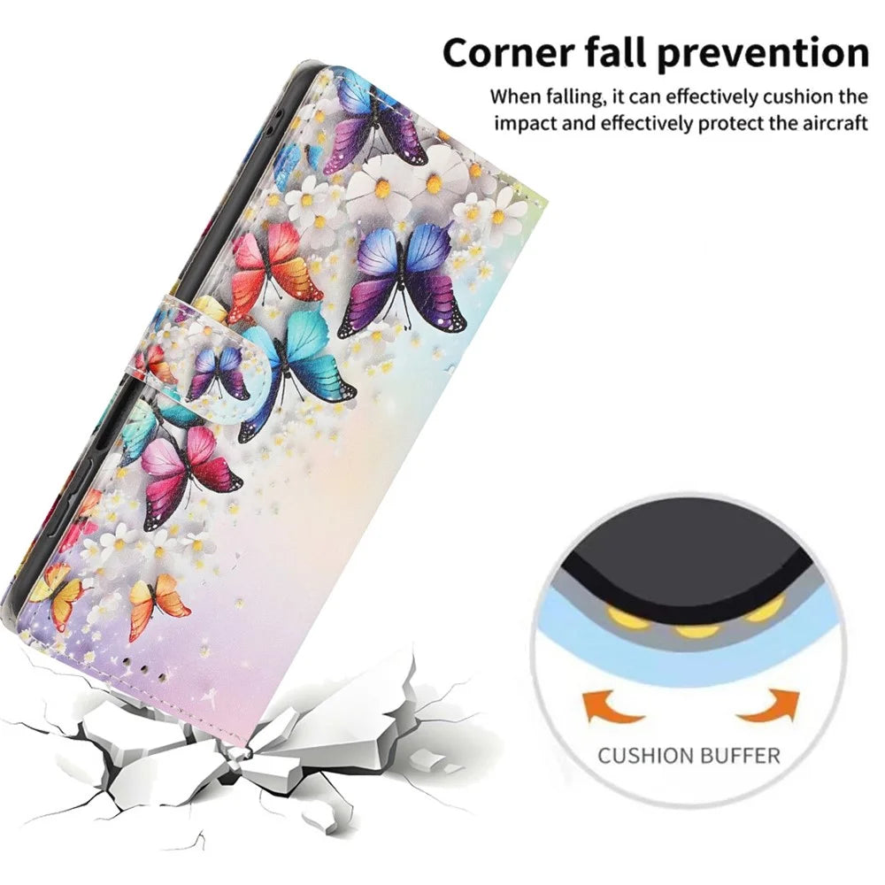 For Samsung Galaxy A34 5G Wallet Case Pattern Printing PU Leather Stand Flip Phone Cover with Wrist Strap - Colorful Butterfly - 4