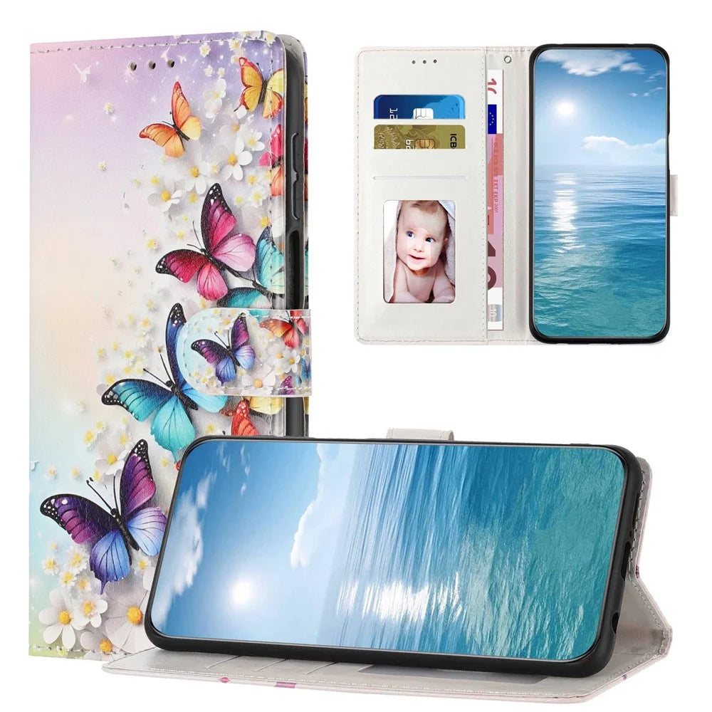 For Samsung Galaxy A34 5G Wallet Case Pattern Printing PU Leather Stand Flip Phone Cover with Wrist Strap - Colorful Butterfly - 6