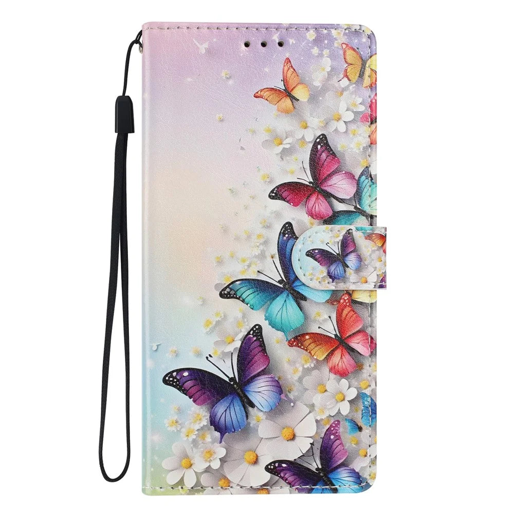 For Samsung Galaxy A34 5G Wallet Case Pattern Printing PU Leather Stand Flip Phone Cover with Wrist Strap - Colorful Butterfly - 7