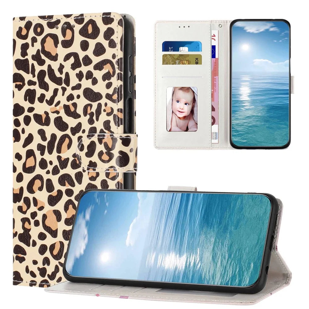 For Samsung Galaxy A05s 4G Wallet Case Pattern Printing PU Leather Stand Flip Phone Cover with Wrist Strap - Leopard Print - 6