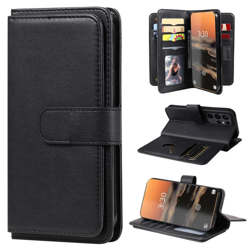 For Samsung Galaxy S23 Ultra Leather Case with 10 Card Holder Phone Cover Stand - Black - 1
