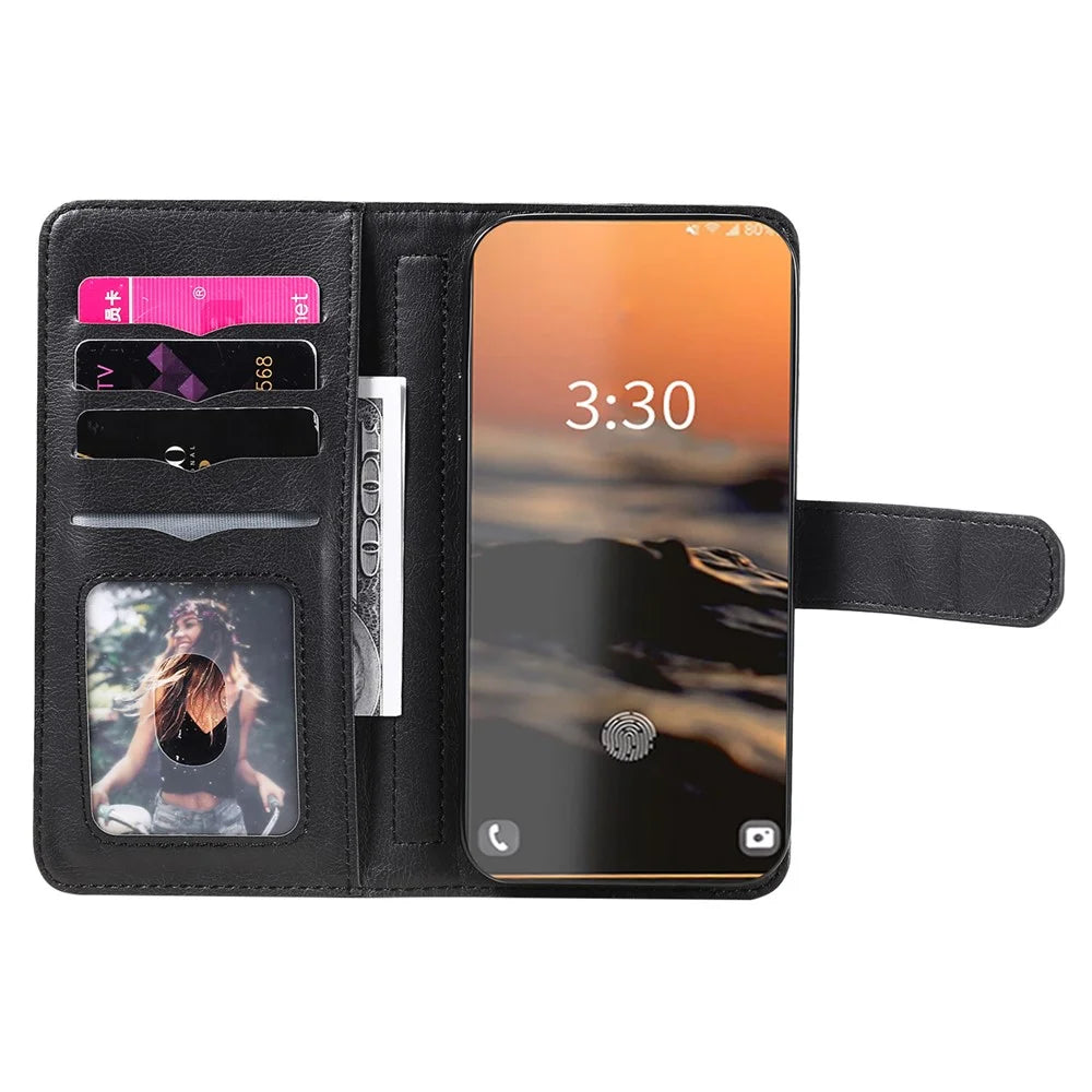 For Samsung Galaxy S23 Ultra Leather Case with 10 Card Holder Phone Cover Stand - Black - 3