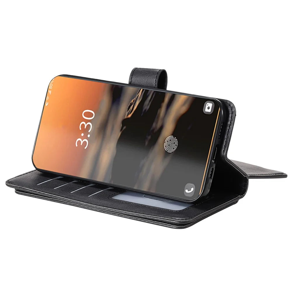 For Samsung Galaxy S23 Ultra Leather Case with 10 Card Holder Phone Cover Stand - Black - 4