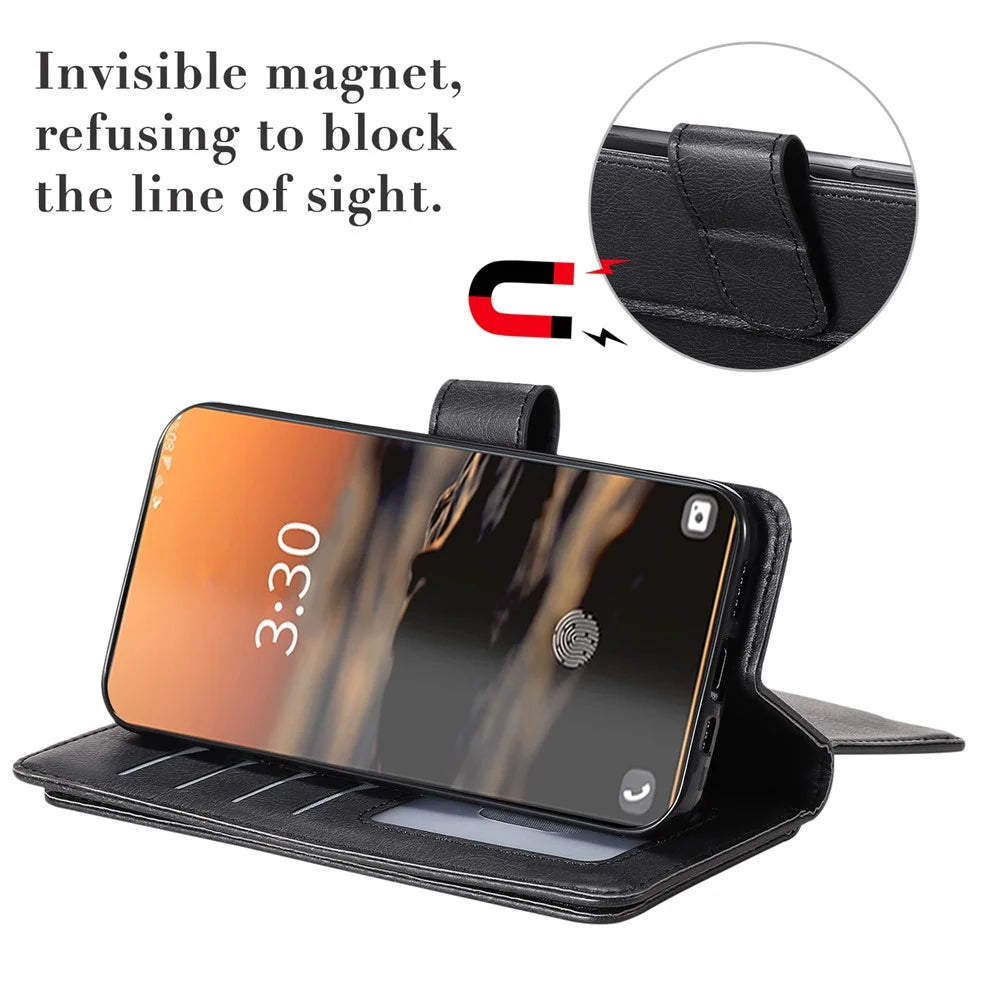 For Samsung Galaxy S23 Ultra Leather Case with 10 Card Holder Phone Cover Stand - Black - 7
