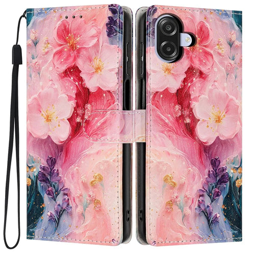 Wallet Case For Samsung Galaxy A08 5G / A08 4G / A07 5G / A07 4G Pattern Printing PU Leather Stand Flip Phone Cover with Wrist Strap - Oil Painting Flower - 1