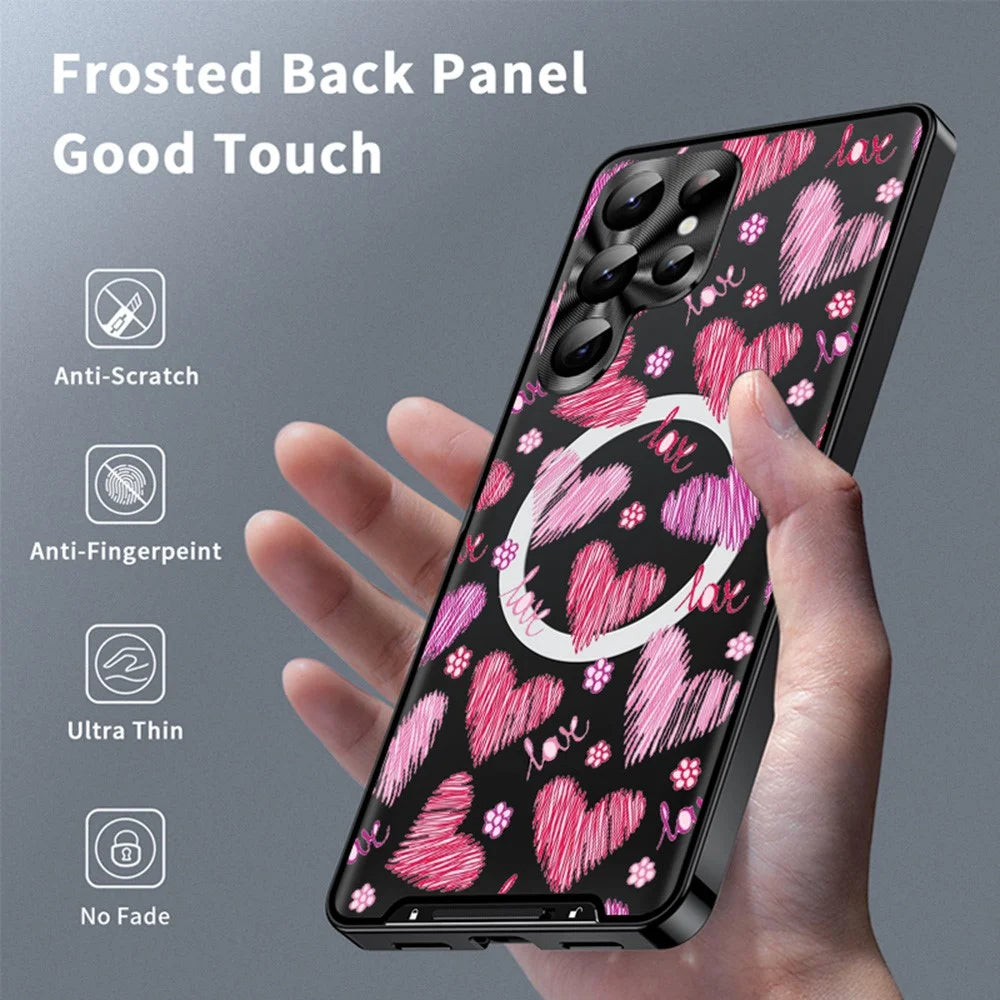 For Samsung Galaxy S26 Ultra Magnetic Case Heart Pattern PC + TPU Phone Cover with Lens Film - LK00228-01 - 2