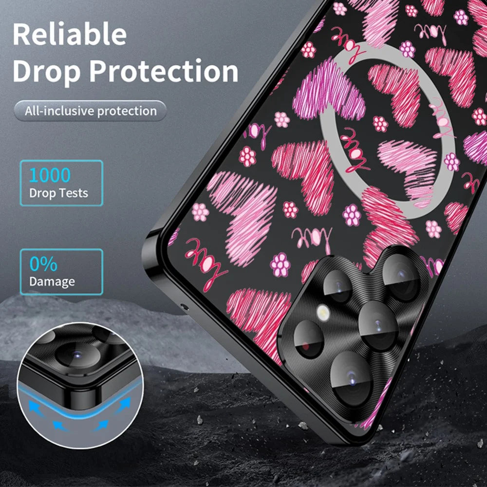 For Samsung Galaxy S23 Ultra Magnetic Case Heart Pattern PC + TPU Phone Cover with Lens Film - LK00228-01 - 3