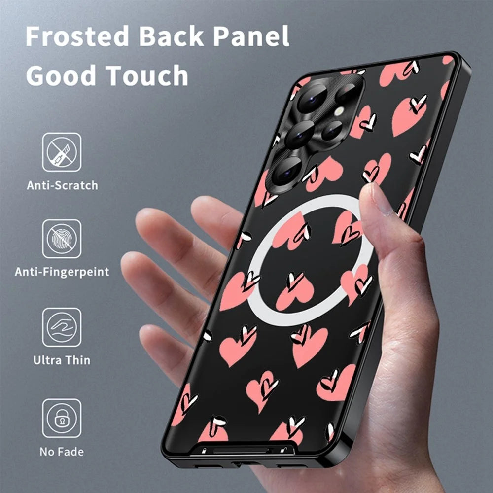 For Samsung Galaxy S25 Ultra Magnetic Case Heart Pattern PC + TPU Shockproof Phone Cover with Lens Film - LK00248-21 - 2