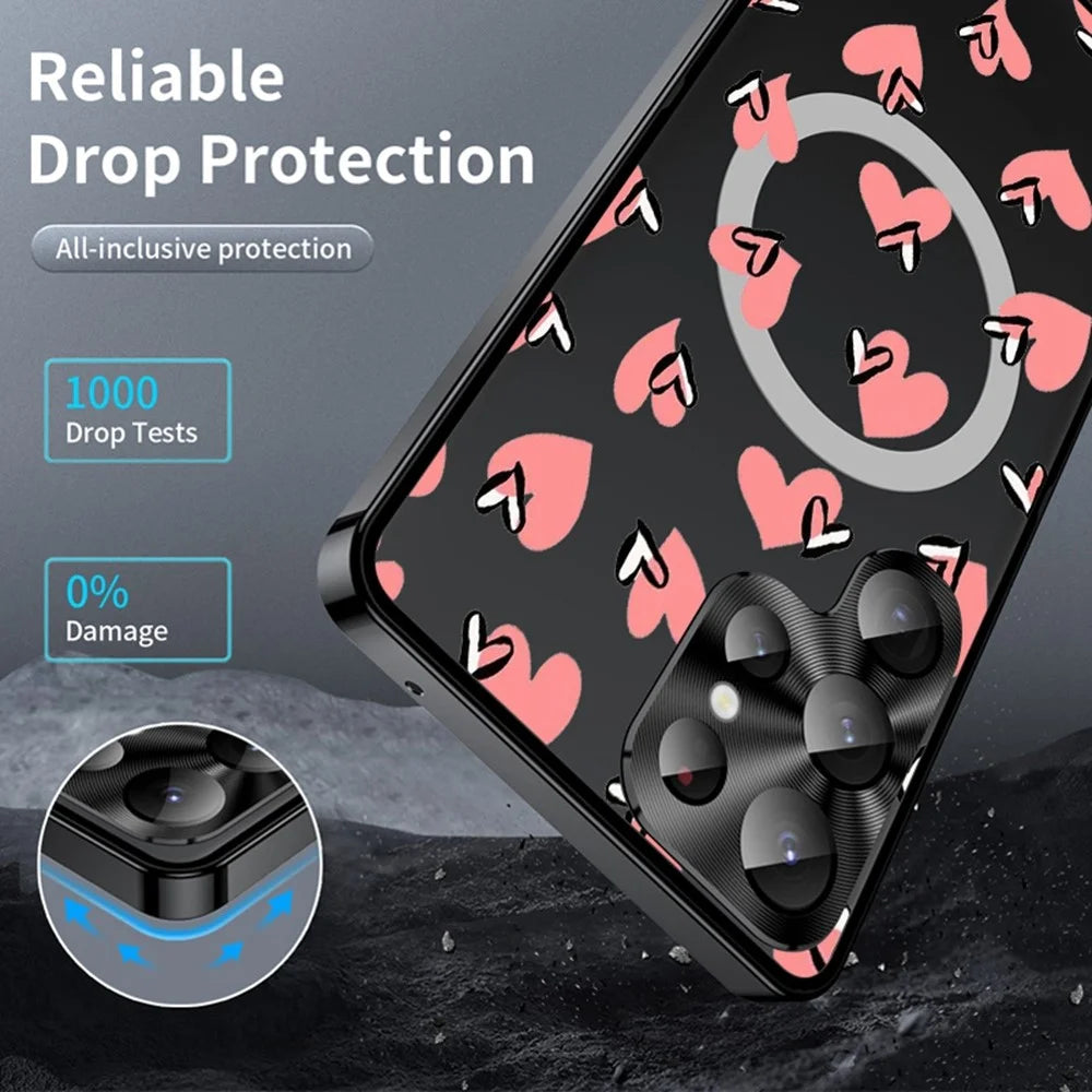For Samsung Galaxy S23 Ultra Magnetic Case Heart Pattern PC + TPU Shockproof Phone Cover with Lens Film - LK00248-21 - 3