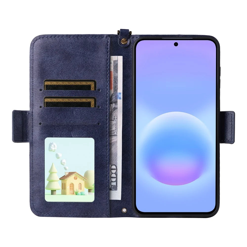 For Samsung Galaxy A57 5G Leather Case Magnetic Closure Wallet Stand Phone Cover with Crossbody Strap - Blue - 2