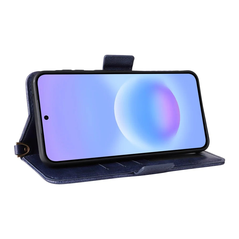 For Samsung Galaxy A57 5G Leather Case Magnetic Closure Wallet Stand Phone Cover with Crossbody Strap - Blue - 4