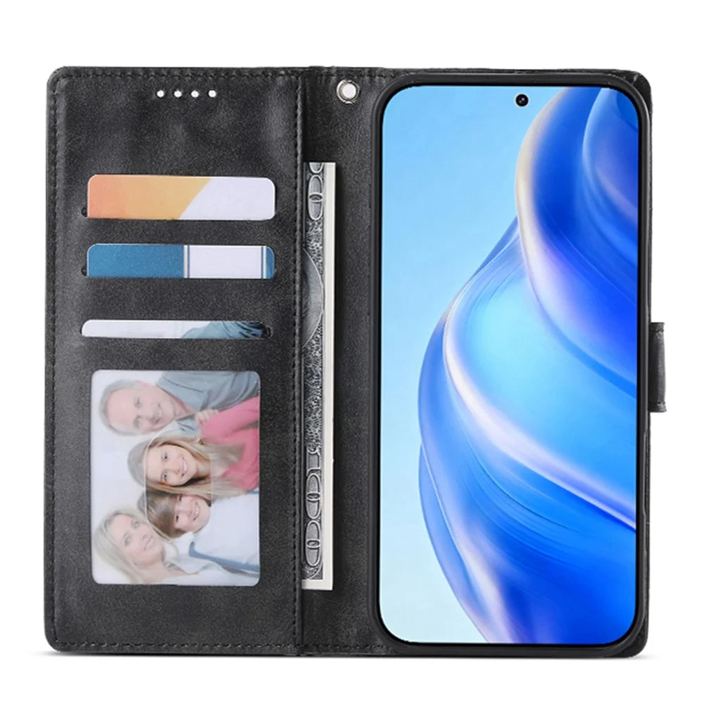 For Samsung Galaxy A27 5G Phone Case Stand Wallet Calf Texture PU Leather Flip Phone Cover with Wrist Strap - Black - 2