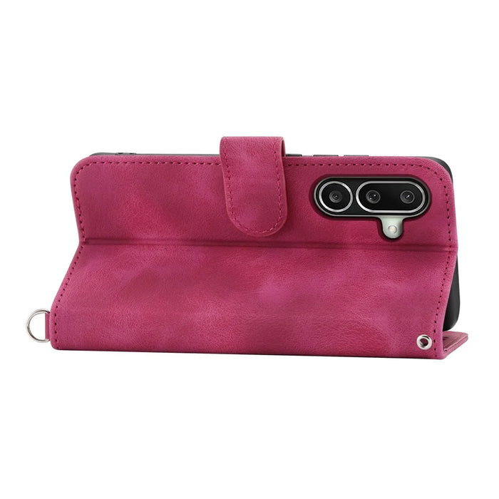 For Samsung Galaxy A27 5G Wallet Case Flower Pattern PU Leather Phone Cover with Strap - Wine Red - 3