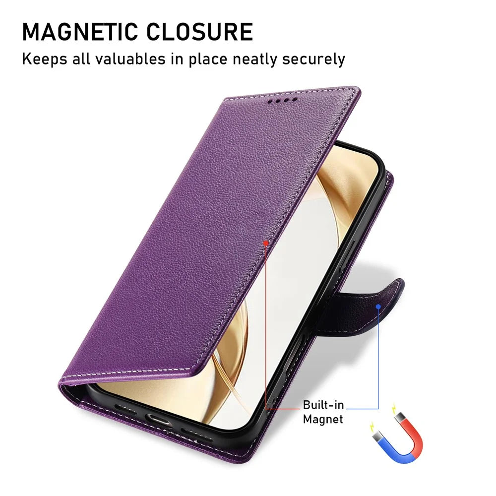 For Samsung Galaxy A27 5G Case Magnetic Snap Litchi Texture Leather Wallet Phone Cover with Wrist Strap - Purple - 5