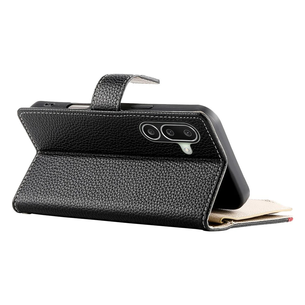 For Samsung Galaxy A27 5G Leather Case Zipper Wallet Color Splicing Flip Phone Cover with Straps - Black - 4