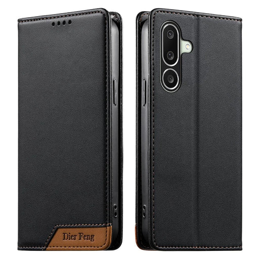 DIERFENG DF-018 for Samsung Galaxy A27 5G Case RFID Blocking Wallet Leather Phone Cover with Color Splicing Logo Corner - Black - 1