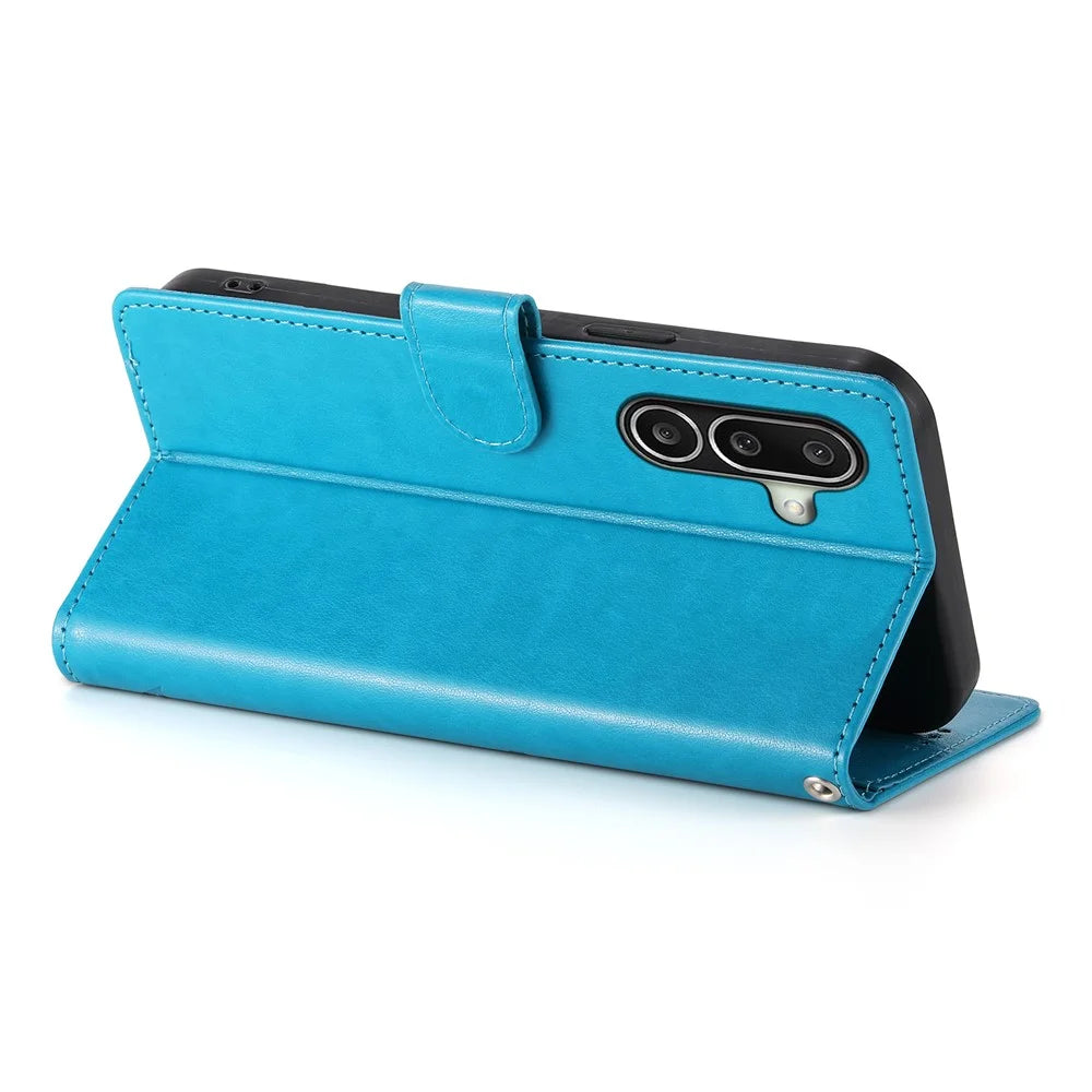 For Samsung Galaxy A27 5G Wallet Case Butterfly Floral Imprint PU Leather Phone Cover with Wrist Strap - Blue - 4