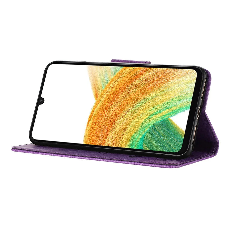 For Samsung Galaxy A37 5G Case Butterflies Flower Leather Wallet Flip Phone Cover - Purple - 4
