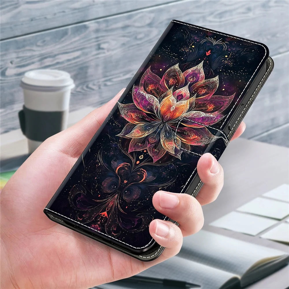 For Samsung Galaxy A37 5G Wallet Stand Case Pattern Printing Leather Phone Cover - Gilded Lotus - 4