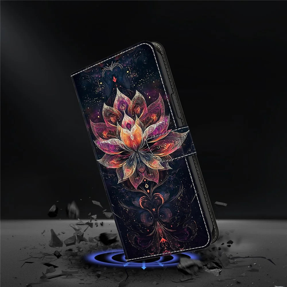 For Samsung Galaxy A37 5G Wallet Stand Case Pattern Printing Leather Phone Cover - Gilded Lotus - 5