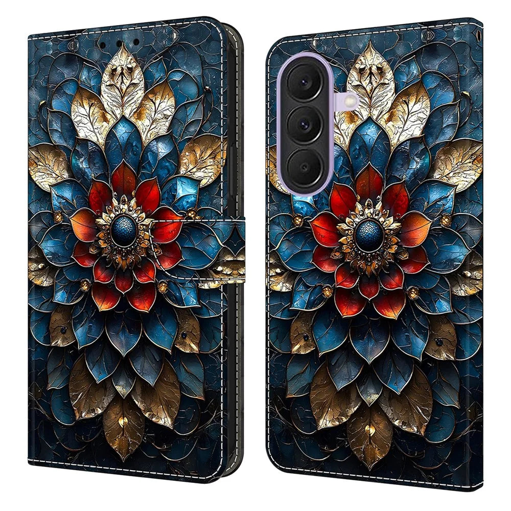 For Samsung Galaxy A57 5G Wallet Stand Case Pattern Printing Leather Phone Cover - Brahma Flower - 1