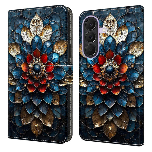 For Samsung Galaxy A57 5G Wallet Stand Case Pattern Printing Leather Phone Cover - Brahma Flower - 1