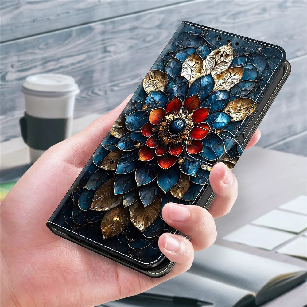 For Samsung Galaxy A57 5G Wallet Stand Case Pattern Printing Leather Phone Cover - Brahma Flower - 4