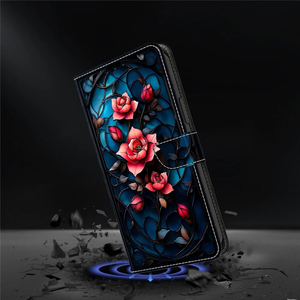 For Samsung Galaxy A57 5G Wallet Stand Case Pattern Printing Leather Phone Cover - Brahma Flower - 5