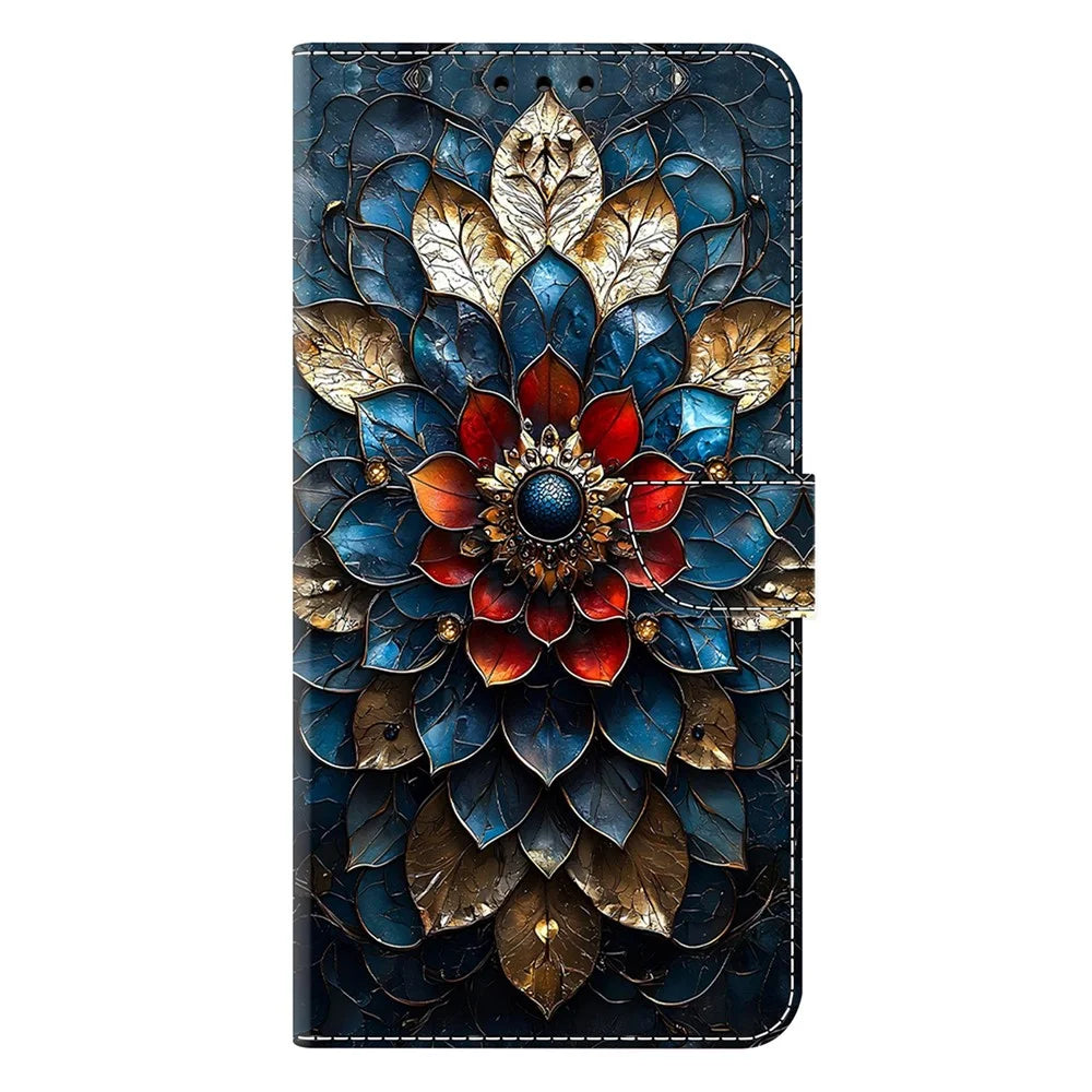 For Samsung Galaxy A57 5G Wallet Stand Case Pattern Printing Leather Phone Cover - Brahma Flower - 6