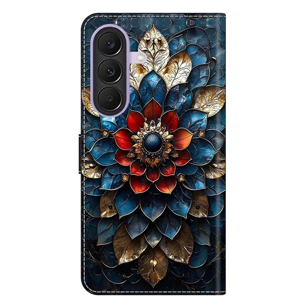 For Samsung Galaxy A57 5G Wallet Stand Case Pattern Printing Leather Phone Cover - Brahma Flower - 7