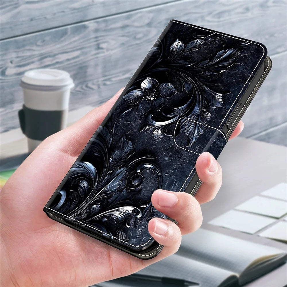 For Samsung Galaxy A18 5G /  A17 4G  /  A17 5G Wallet Stand Case Pattern Printing Leather Phone Cover - Ink-colored Flower - 4