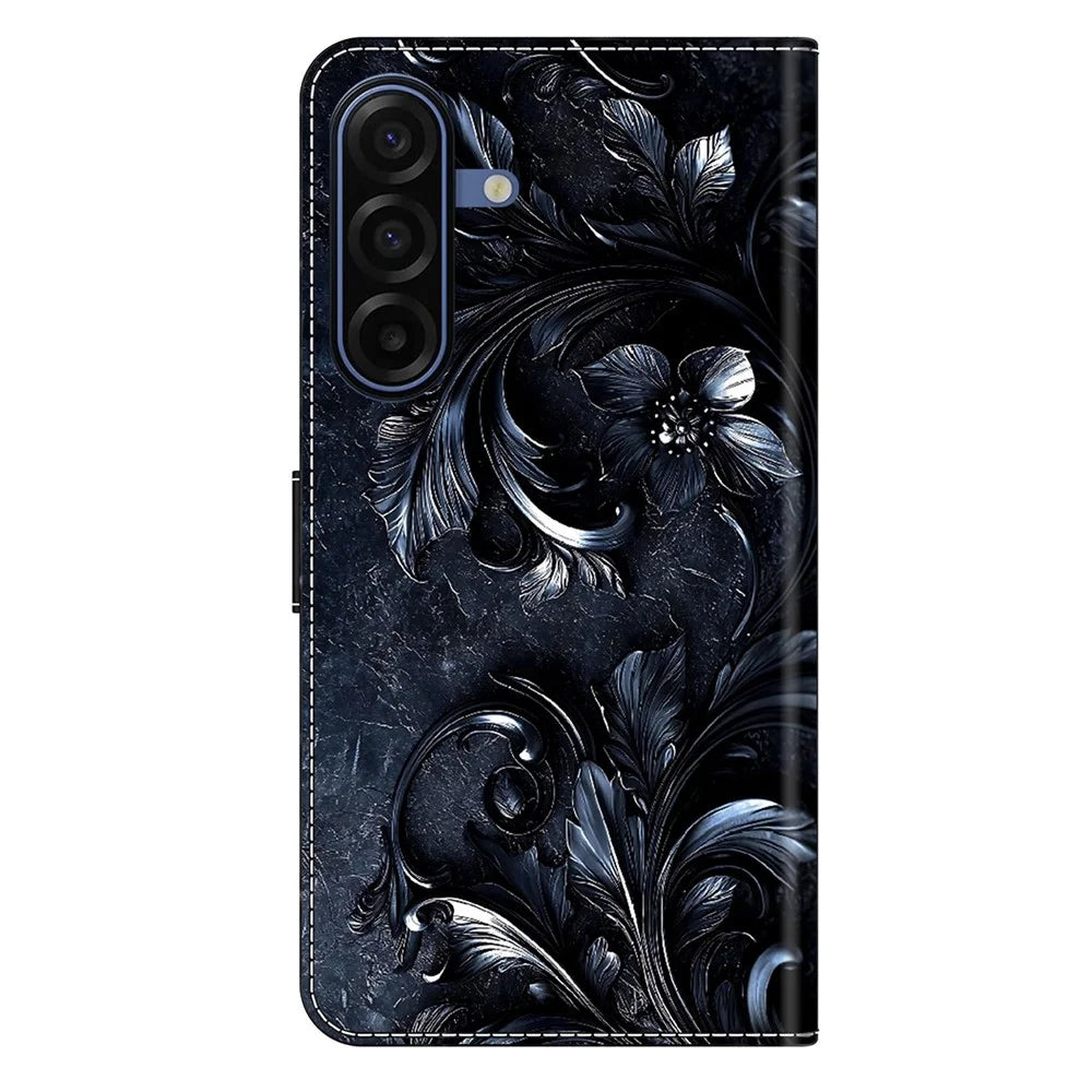 For Samsung Galaxy A18 5G /  A17 4G  /  A17 5G Wallet Stand Case Pattern Printing Leather Phone Cover - Ink-colored Flower - 7