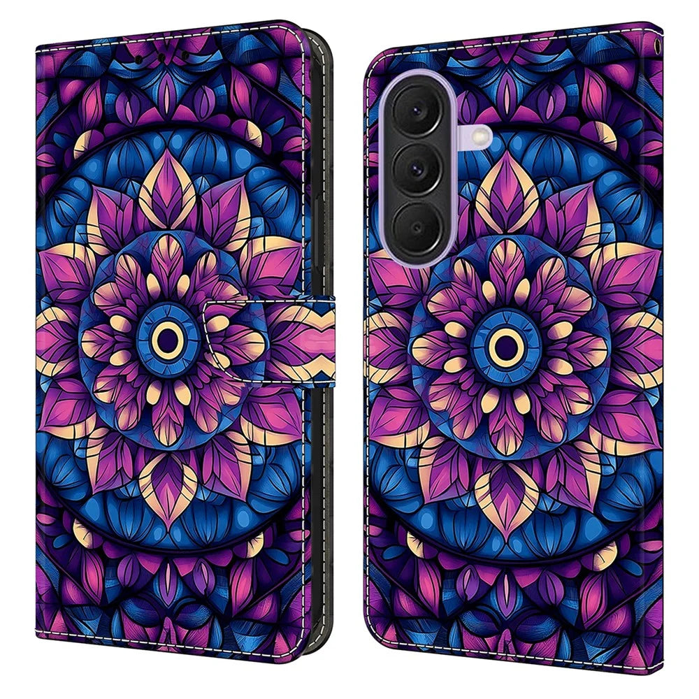 For Samsung Galaxy A27 5G Wallet Stand Case Pattern Printing Leather Phone Cover - Indigo Mandala - 1