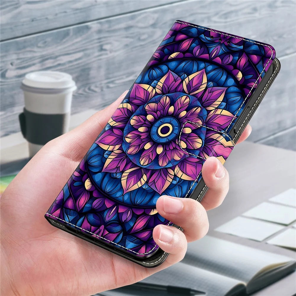 For Samsung Galaxy A27 5G Wallet Stand Case Pattern Printing Leather Phone Cover - Indigo Mandala - 4