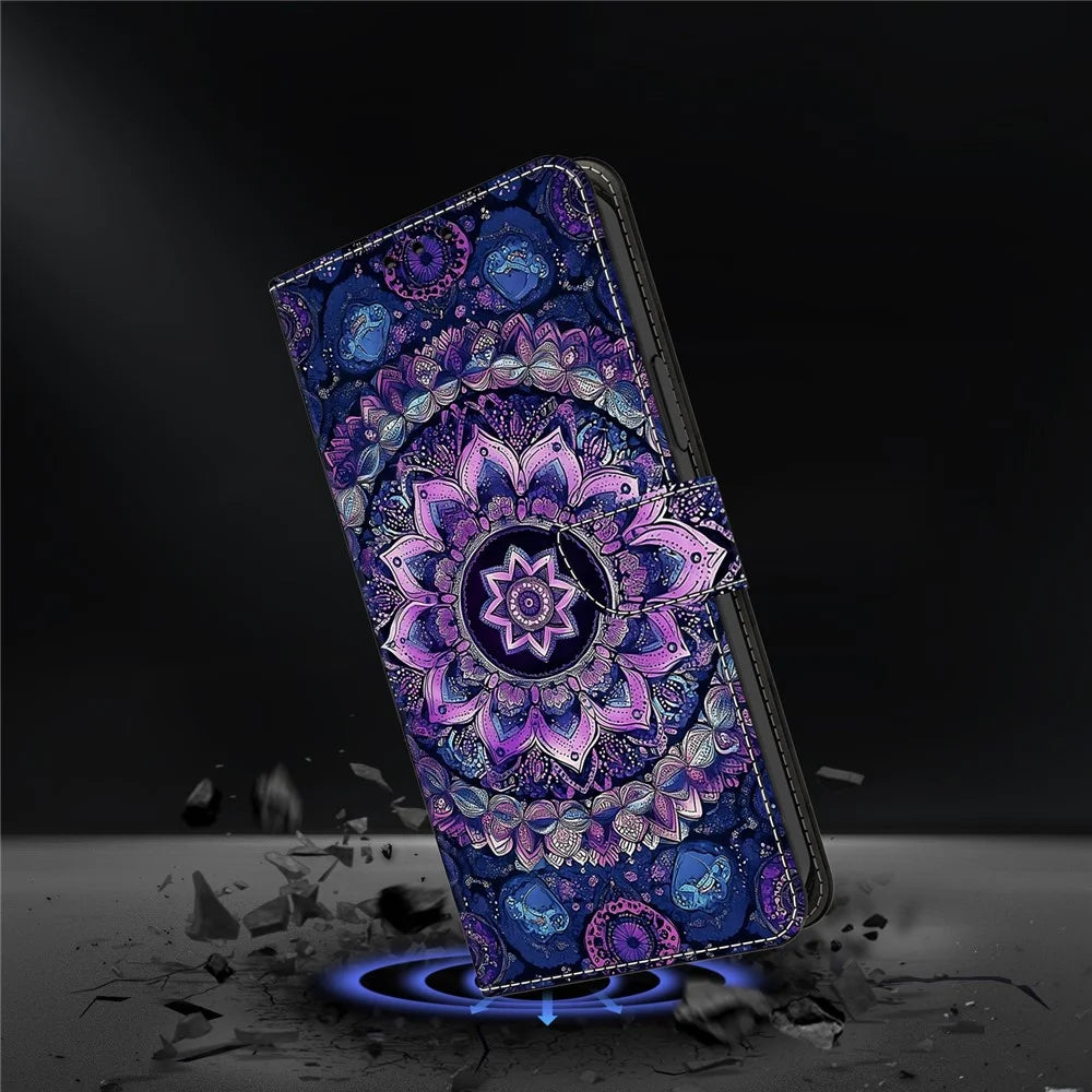 For Samsung Galaxy A27 5G Wallet Stand Case Pattern Printing Leather Phone Cover - Indigo Mandala - 5